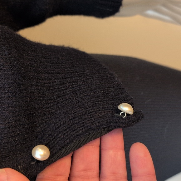 Vintage Black Wool-Blend Cardigan with Pearl Buttons SZ XS/S - Picture 9 of 15